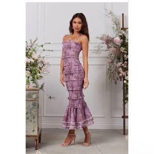 V. Chapman Purple Ruffled Tiered Bodycon Dress